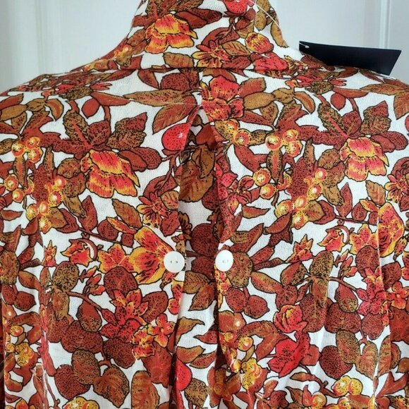 Vintage Fall Autumn Floral Orange High Neck Dolan Sleeves Top M Hunters Run NWT - Picture 8 of 10